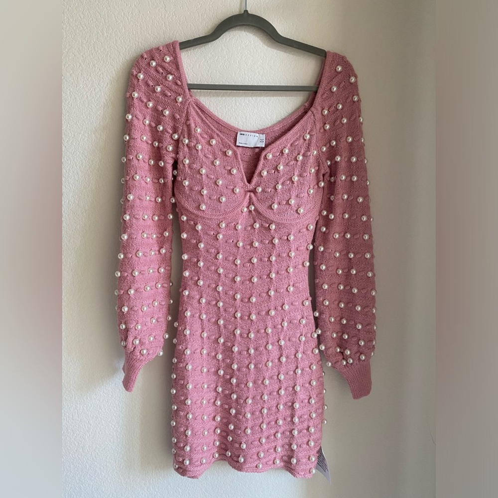 Pink Pearl Sweater Mini Dress
